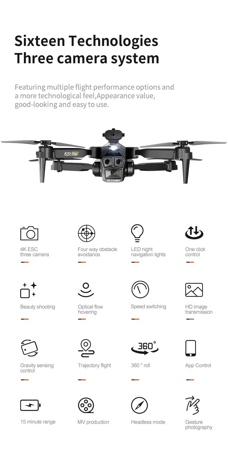 KBDFA K10 Max Drone Professional Aerial Photography Aircraft 8K Three-Camera HD One-Key Return Obstacle Avoidance GPS Drone