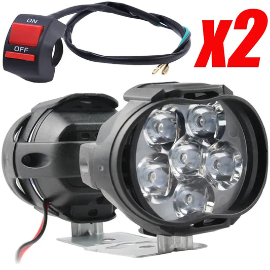 Motorcycle Headlight 6 LED Spot Light High Bright Waterproof Scooters Auxiliary Lamp Spotlights Fog Bulb Work Lights with Switch