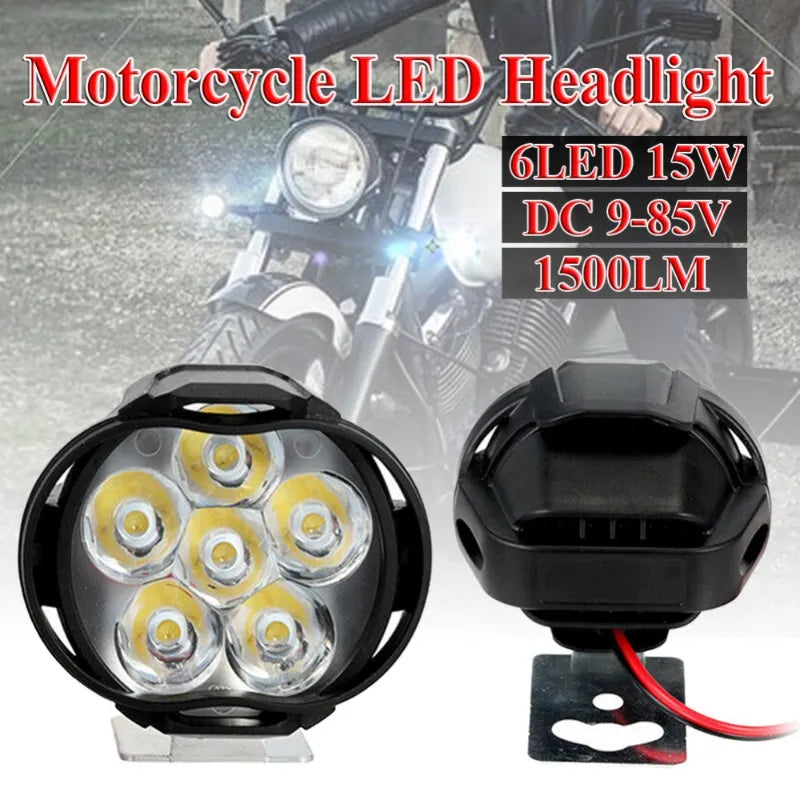 Motorcycle Headlight 6 LED Spot Light High Bright Waterproof Scooters Auxiliary Lamp Spotlights Fog Bulb Work Lights with Switch