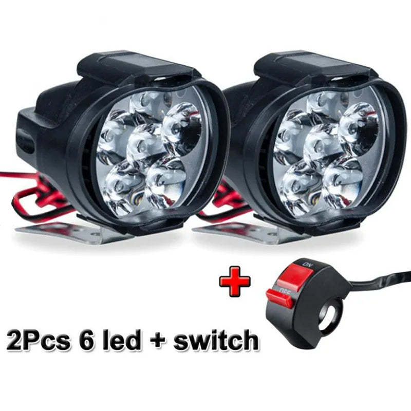 Motorcycle Headlight 6 LED Spot Light High Bright Waterproof Scooters Auxiliary Lamp Spotlights Fog Bulb Work Lights with Switch